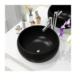 LAVABO - VASQUE Lavabo vasque à poser noir 40cm lave main 40x40x15cm - GAR - Céramique émaillée - Au-dessus du comptoir