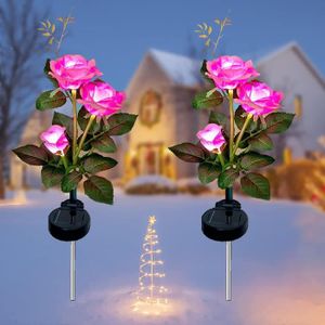 GUIRLANDE D'EXTÉRIEUR Lumiere Solaire Exterieur, Lot de 2 lampes de jardin avec 6 roses, Éclairage extérieur solaire de jardin sans Fil Led Décorati[586]