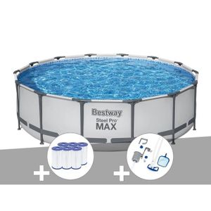 PISCINE Kit piscine tubulaire Bestway Steel Pro Max ronde 4,27 x 1,07 m + 6 cartouches de filtration + Kit d'entretien