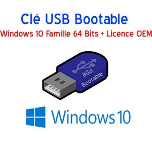 CLÉ USB Clé USB 8Go Bootable Windows 10 Famille 64 Bits + 