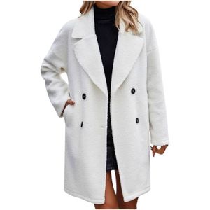 MANTEAU - CABAN MANTEAU - CABAN - PARDESSUS Femme Manteaux en Laine Mélangée à Double Boutonnage Manteau Femme Hiver Chic Manteau Chaud Blanc