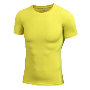 T-SHIRT MAILLOT DE SPORT T-shirt de sport homme jaune respirant et élastiqu