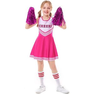 Ensemble de vêtements Vêtements Ensemble, Costume Cheerleader Fille de Carnaval avec Pompons, Déguisement Cheerleaders Enfant Adulte, rose