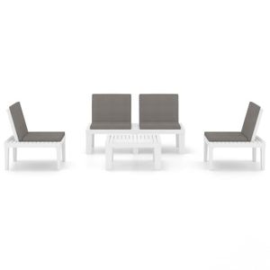 Ensemble table et chaise de jardin L-8059-Pwshymi-Salon de jardin 4 pcs avec coussins Plastique Blanc