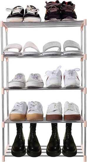 Étagère à Chaussures 5 Niveaux Métal - Rangement 10 Paires - Sans Outil - Idéal Entrée & Dressing