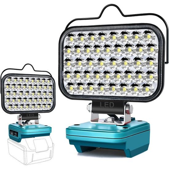 Lampe LED Rechargeable Pour Makita 18V Batterie -60W Projecteur LED Chantier A Double Interrupteur Avec Type Cusb Lampe De Travail Pour Garage Camping Chantier Sans Batterie 86401748
