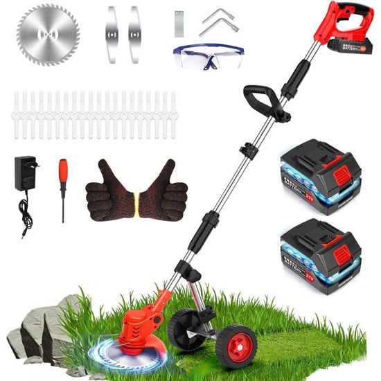 Débroussailleuse électrique Sans Fil Débroussailleuse électrique FISIYINDZ 21V - 2 Batteries - 3 Lames Incluses Débroussailleuse Lectrique Sans Fil