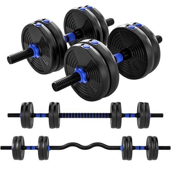 Haltères Réglables 2 En 1 SPORTNOW 15kg - Barre Incluse - Poignées Antidérapantes - Entraînement Maison