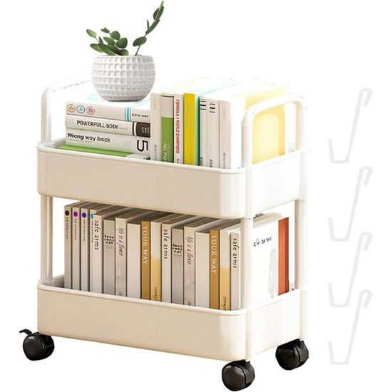 Chariot De Rangement Mobile 2 Niveaux – Étagère Roulettes Cuisine, Bureau, Salon – Organisation Pratique & Compacte