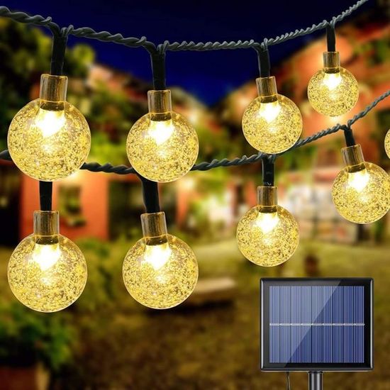 Guirlande lumineuse à énergie solaire pour extérieur, 60 LED, boules de  cristal