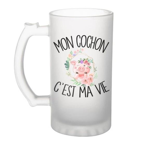 Chope à Bière Le Chef Caractère De Cochon - Verre Pinte 470ml Givré Recto Verso, Cadeau Idéal Collègue Travail Départ Retraite