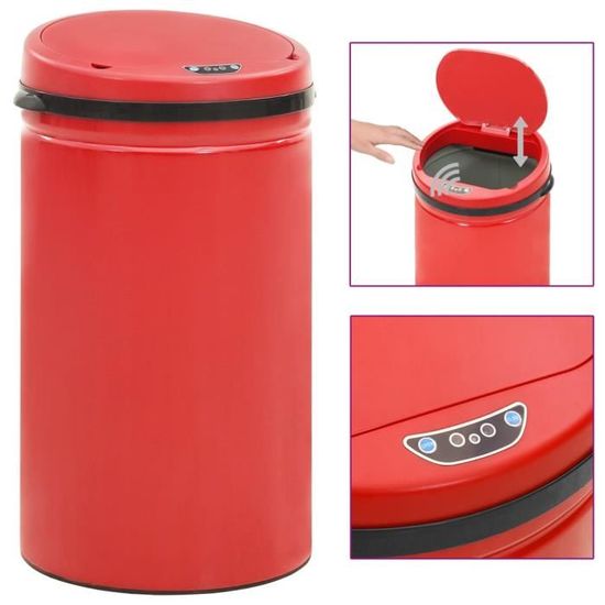 |Promotion| Poubelle à capteur automatique "Rétro" - Corbeille automatique Poubelle de cuisine 50 L Acier au carbone Rouge &MP958951