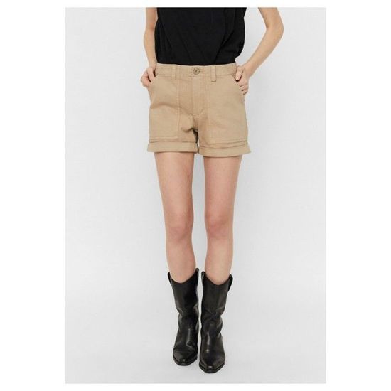 Short Beige Femme Marque Modele Coupe Relax Taille haute Ceinture a la taille Beige Cdiscount Pret a Porter