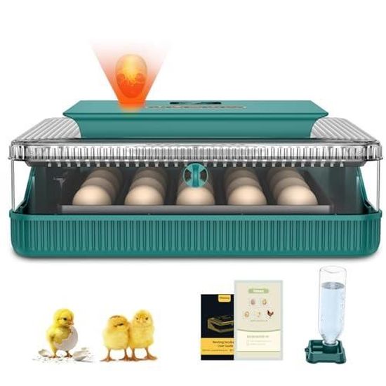 Couveuse Oeufs Automatique 24 Œufs - Retournement Auto, Affichage Jours Et Mire Œuf LED Pour Poules Canards