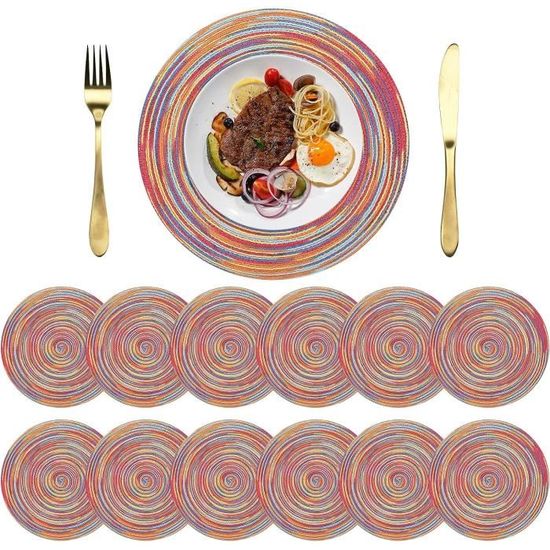 Lot De 6 Sets De Table Ronds Tressés En Coton Et Polyester Lot De 6 Sets De Table Ronds Tressés En Coton Et Polyester