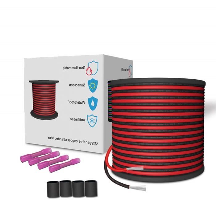 30m rallonge câble fil cordon 100ft 20awg 2 conducteurs fil electrique  rouge et noir toronné en cuivre etamé pour 12v dc 3528 5050