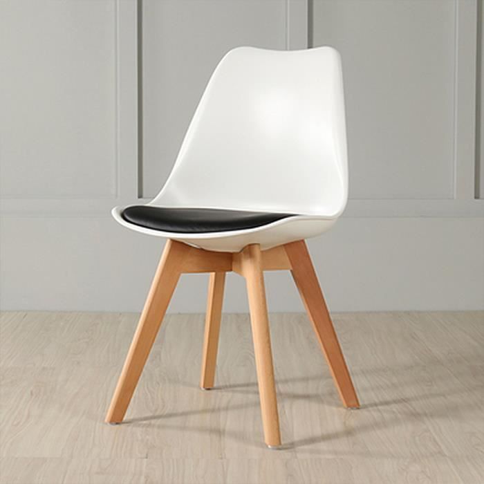 BUL Haut e Qualité Blanc chaise Scandinave avec coussin Noir - Lot de 8 - L 48 x P 46 x H 82 cm