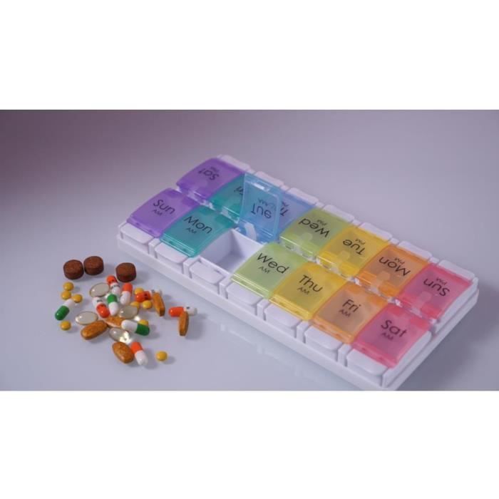 Pilulier Semainier Matin et Soir,Pilulier 7 Jours 14 Compartiments - Deux Fois Par Jour Medication Dispenser - Anglaise