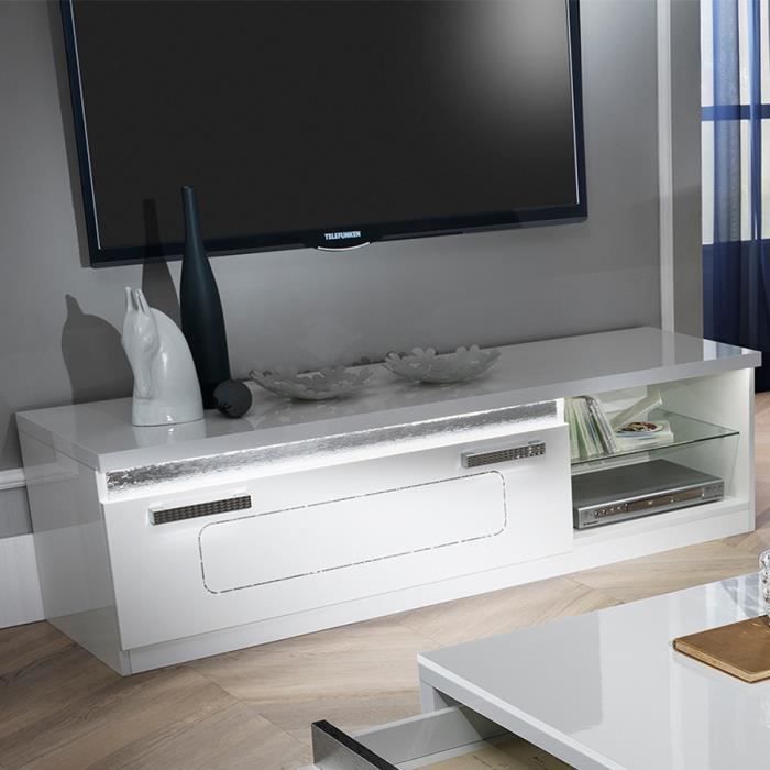 Meuble TV 160 cm blanche laqué design NEVAHE Blanc L 160 x P 45 x H 45 cm