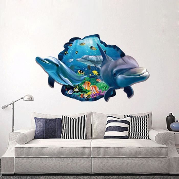 Vivid 3d dauphin sous-marin poisson fenêtre bricolage stickers muraux salle de bain salon chambre décoration de la maison