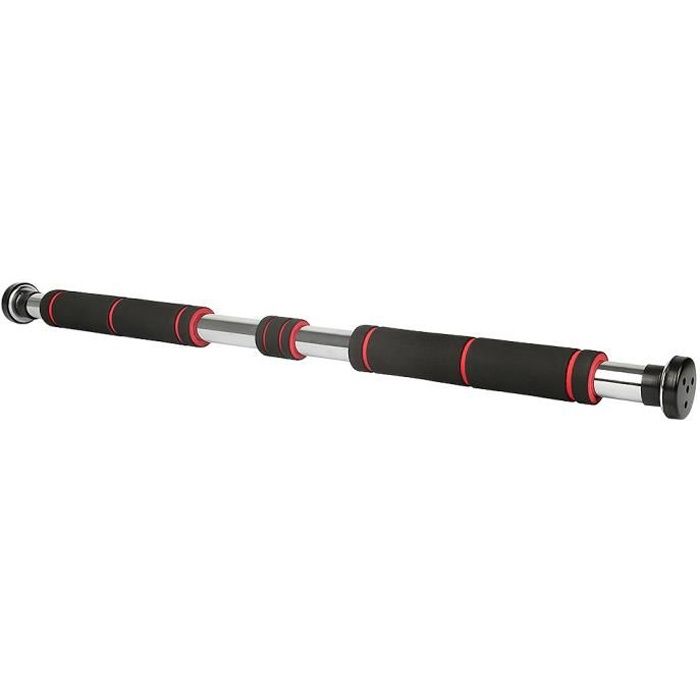 YGONGMYL Barre de Traction pour Porte avec Poignées Extensibles Longueur 80 à 130 cm, Acier Stable, Jusqu'à 150 kg, Noir/Rouge