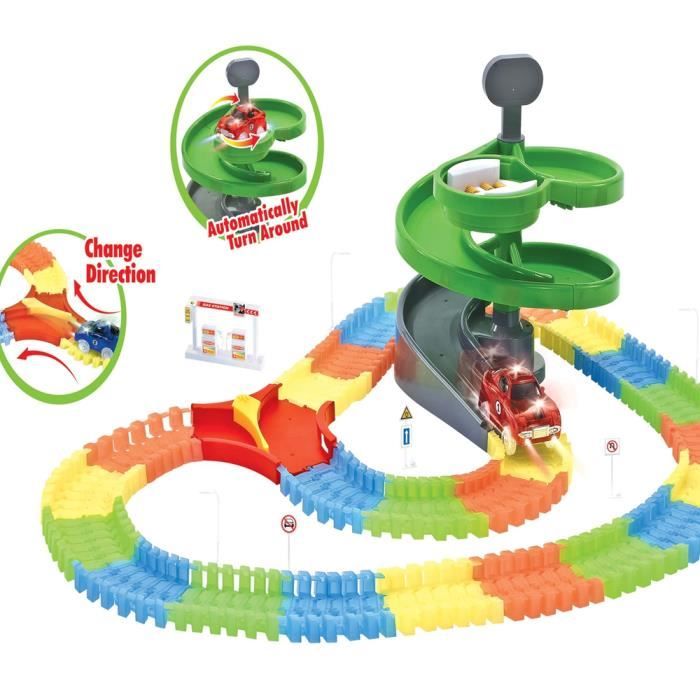 Dotopon® Rails Lumineux Rail Magic Flexible Tracks Avec Jouet des Voitures Nouveau design de haute qualité