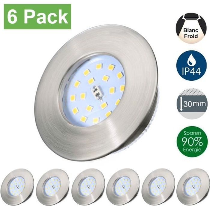 Kimjo Spots LED Encastrables 5W IP44 Pour Salle de Bain, Blanc Froid 6000K Ultra Plat, 500lm 230V Non Dimmable Lot de 6