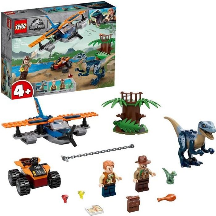 LEGO® Jurassic World 75942 Vélociraptor : la mission de sauvetage en avion, Jouet pour Enfants 4 ans et + Figurine Dinosaure