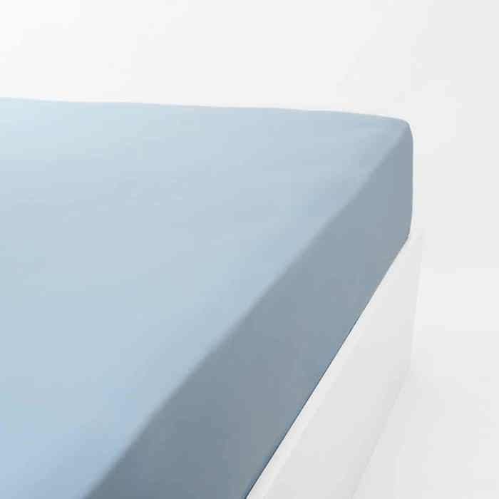 LINANDELLE - Drap housse coton jersey extensible DOUCEUR - Bleu clair - 120x190 cm