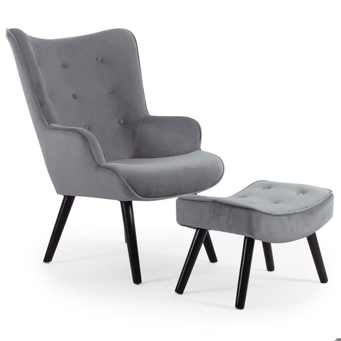 Fauteuil scandinave + pouf Lylou Velours Gris