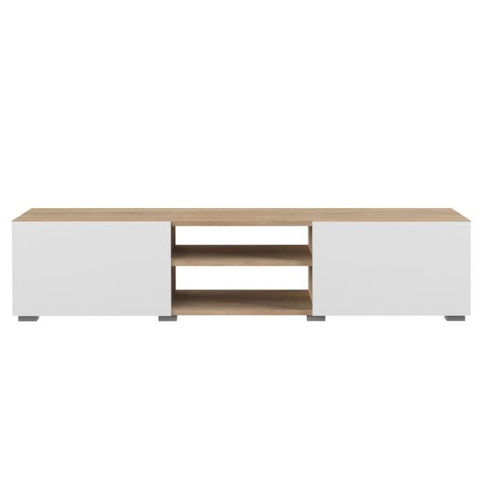 Miliboo - Meuble TV design 2 portes blanc laqué et bois ERRA