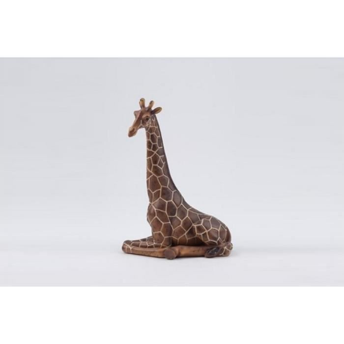 Sculpture animalière en résine Girafe assise H.31cm - Marron