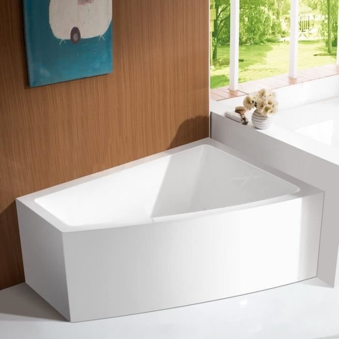 Baignoire d'Angle à Droite Bain Douche Asymétrique - Acrylique Blanc -160x120 cm - Kingston