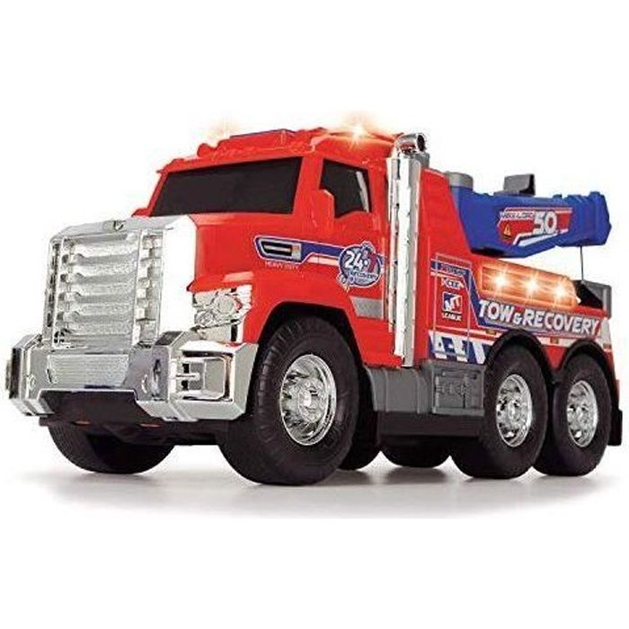 Dickie Toys Tow Camion Barre de remorquage et Crochet Coulissant pour Roue Libre Lumière et Son Style américain avec pièces chromées