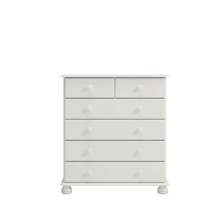 Chiffonnier Ramund avec 6 tiroirs, en MDF laqué blanc.