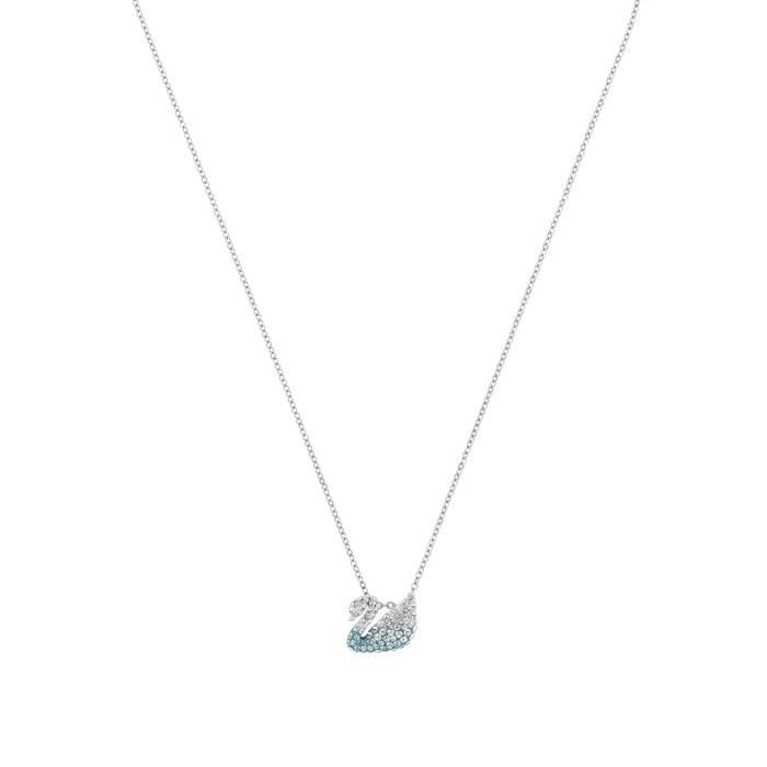 Sautoir - Collier - Collier Swarovski Iconic Swan small blue - 38 cm - Matière:Plaqué