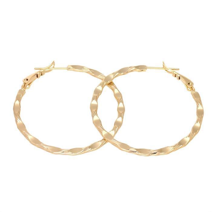 Boucles dOreilles - Femme - Créoles - Jonc - Plat - Ciselé - Plaqué Or Jaune 750/1000 - 3 Microns - 40 mm