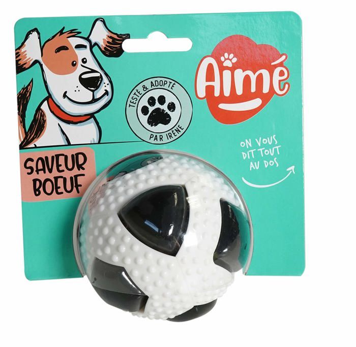 AIMÉ Balle pour chien Football 8 cm – jouet caoutchouc avec squeaker et odeur de bœuf