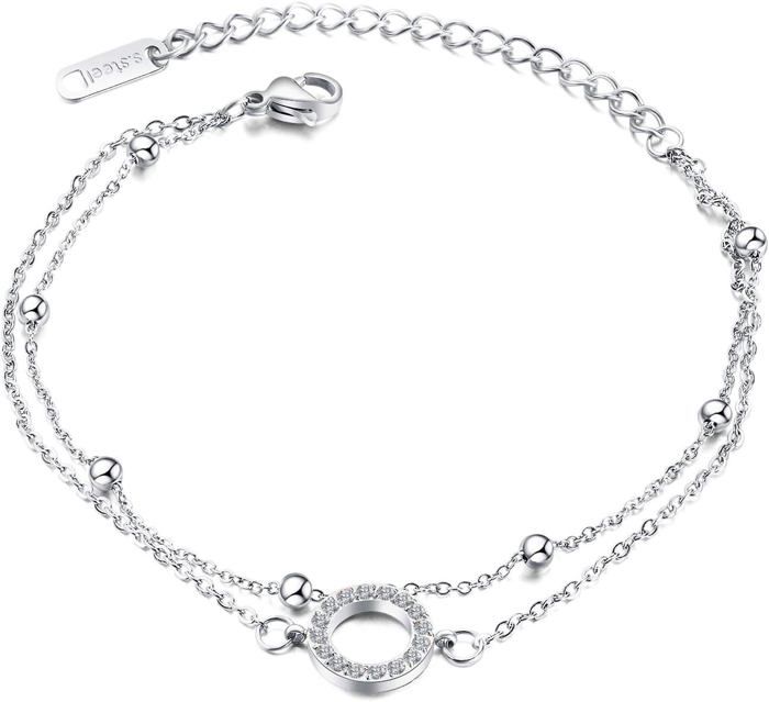VICKWOOD Bracelet De Cheville Pour Femme En Acier Inoxydable 21cm - 30cm Extra Long Motif Cœur Bracelets De Cheville Pour Femmes En Or/or Rose/argent/noir Imperméable Plaqué Or 18 Carats Bracelet De