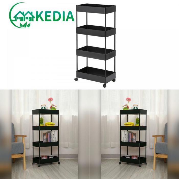 KEDIA. Chariot de Rangement Mince Mobile sur 4 Niveaux Chariot de Stockage Étagère sur roulettes 40x22x90cm Noir