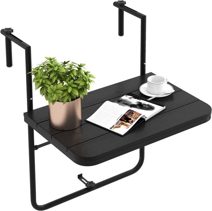 GOPLUS Table de Balcon Suspendue Pliable-60x625x84C-Réglable Hauteur-Charge de 30KG Noir