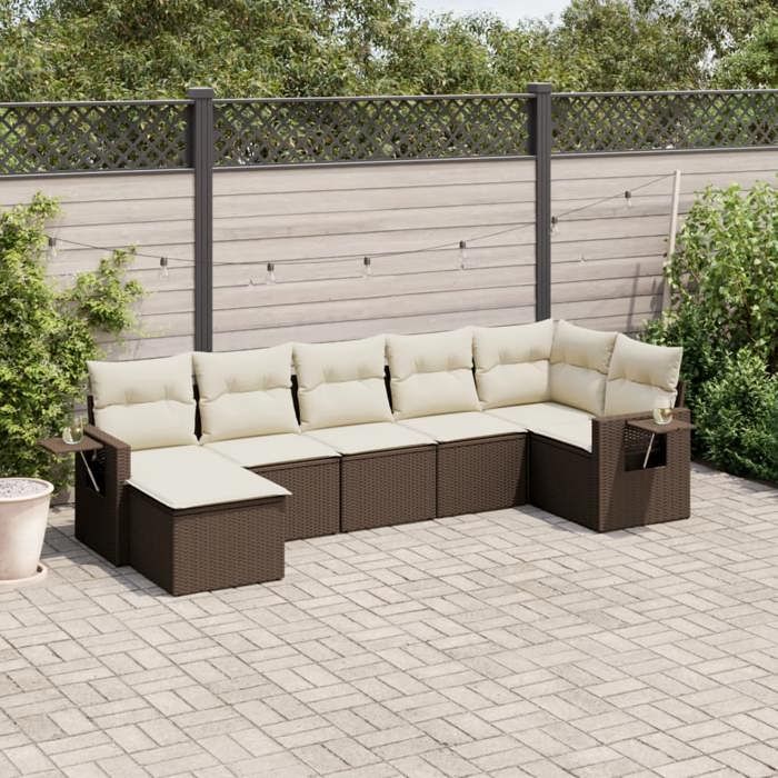 vidaXL Salon de jardin avec coussins 7 pcs résine tressée - vue 4