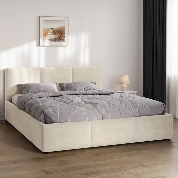 Lit coffre Nela 160×200 cm beige tissu HLR-1 avec sommier inclus et coffre de rangement pratique Lit coffre Nela 160×200 cm beige tissu HLR-1 avec sommier inclus et coffre de rangement pratique