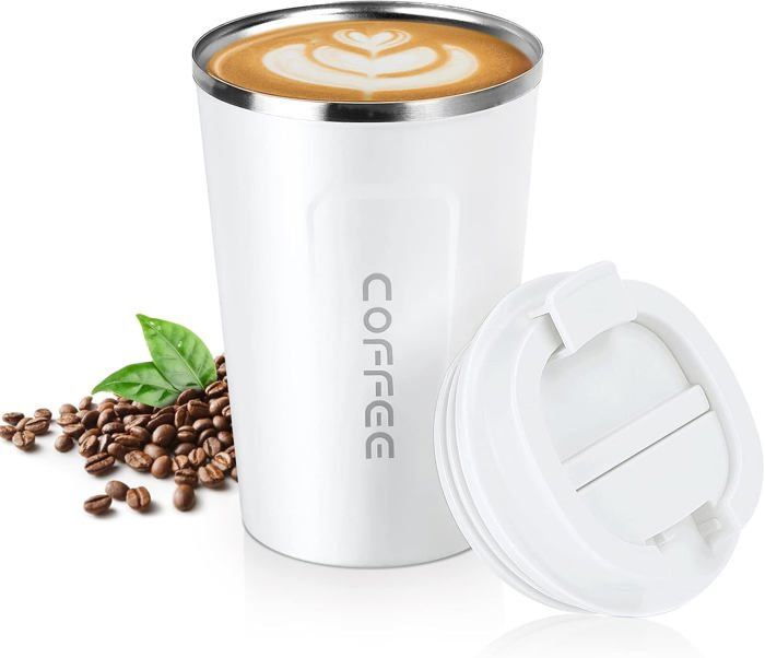 Tasse à Café IsothermeTasses à café de voyage Mug de Voyage en Acier Inoxydable 380ml Étanches Tasse de  Tasse Isotherme Blanc
