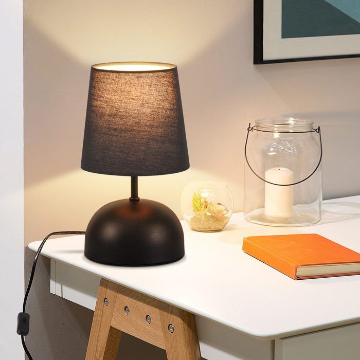 Lampe de table - NETTLIFE - Modèle standard - Noir - Métal - Abat-jour tissu
