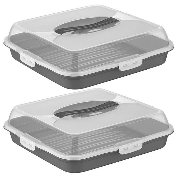 BORNOVA Set 2 Boîtes Transport Gâteaux – Ronde + Rectangulaire Hermétique Sans BPA, Anthracite, Idéal Pour Pâtisseries, Pique-Niques Et Anniversaires
