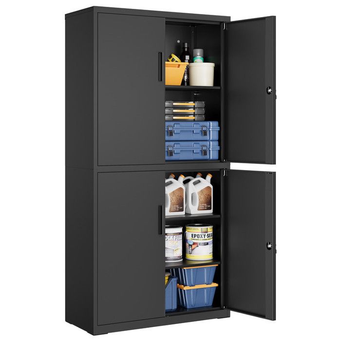 Armoire de Bureau à 5 Étagères avec 4 Portes 40 x 80 x 180 cm 2 Serrures Étagères Réglables en Métal Noir dEncre Armoire de Bureau à 5 Étagères avec 4 Portes 40 x 80 x 180 cm 2 Serrures Étagères Réglables en Métal Noir dEncre