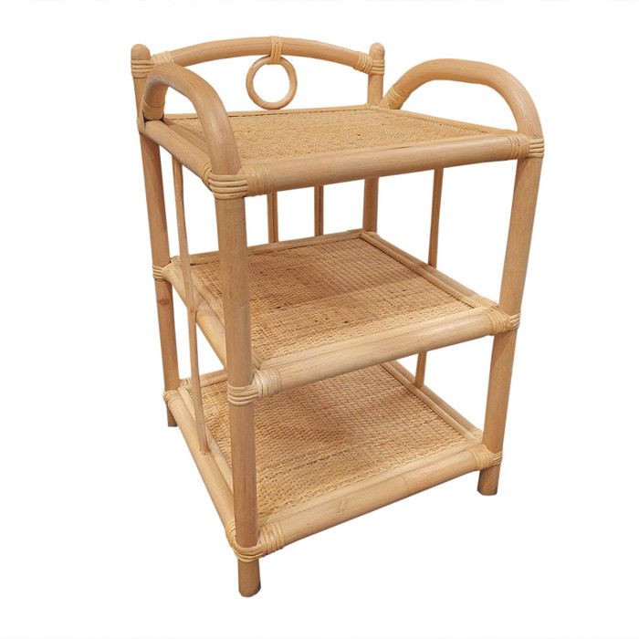 Table de chevet H. 55 cm en rotin naturel avec 3 tablettes – HAZEL Meubletmoi Table de chevet H. 55 cm en rotin naturel avec 3 tablettes – HAZEL Meubletmoi