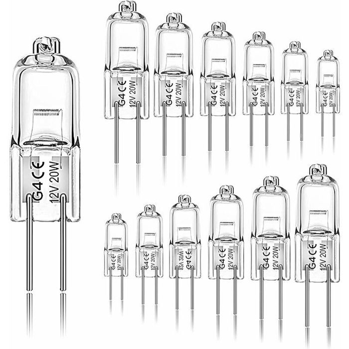 Ampoule halogène G4 - AIMOONSA - G4 2 broches - 20W 12V - 2800K blanc chaud - Lot de 12