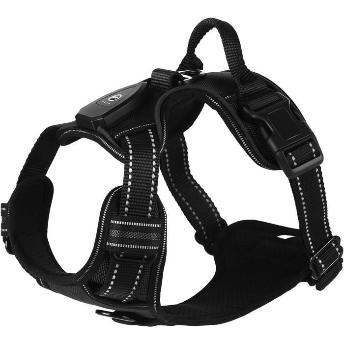 Lumineux Harnais Chien - Rechargeable Harnais Chien Anti Traction Harnais pour Chien avec LED à Changement de 3 Couleurs (Noir XL)